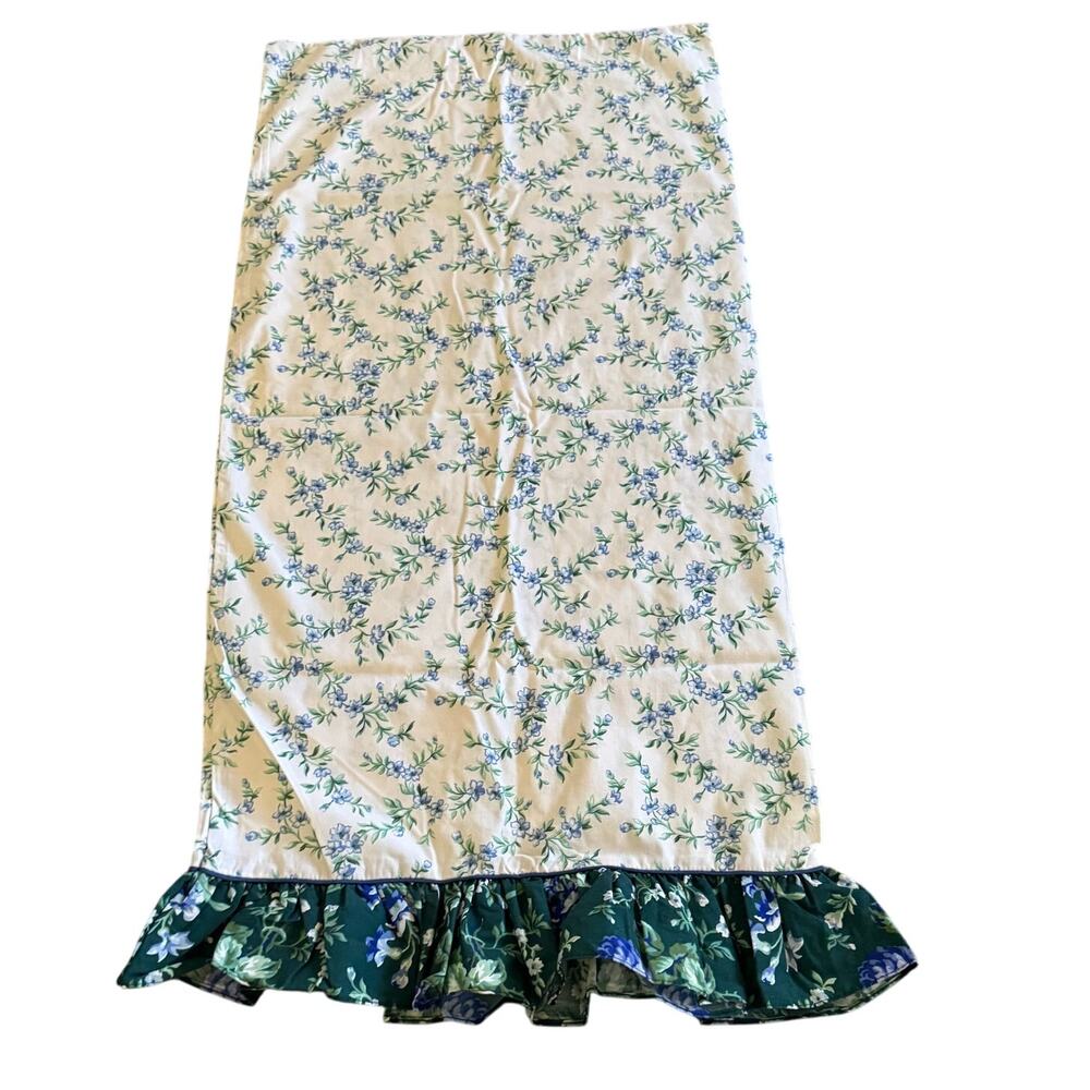 Vintage 90s Cottage Core Floral Pillowcase Ruffle Green Purple King JCPenney